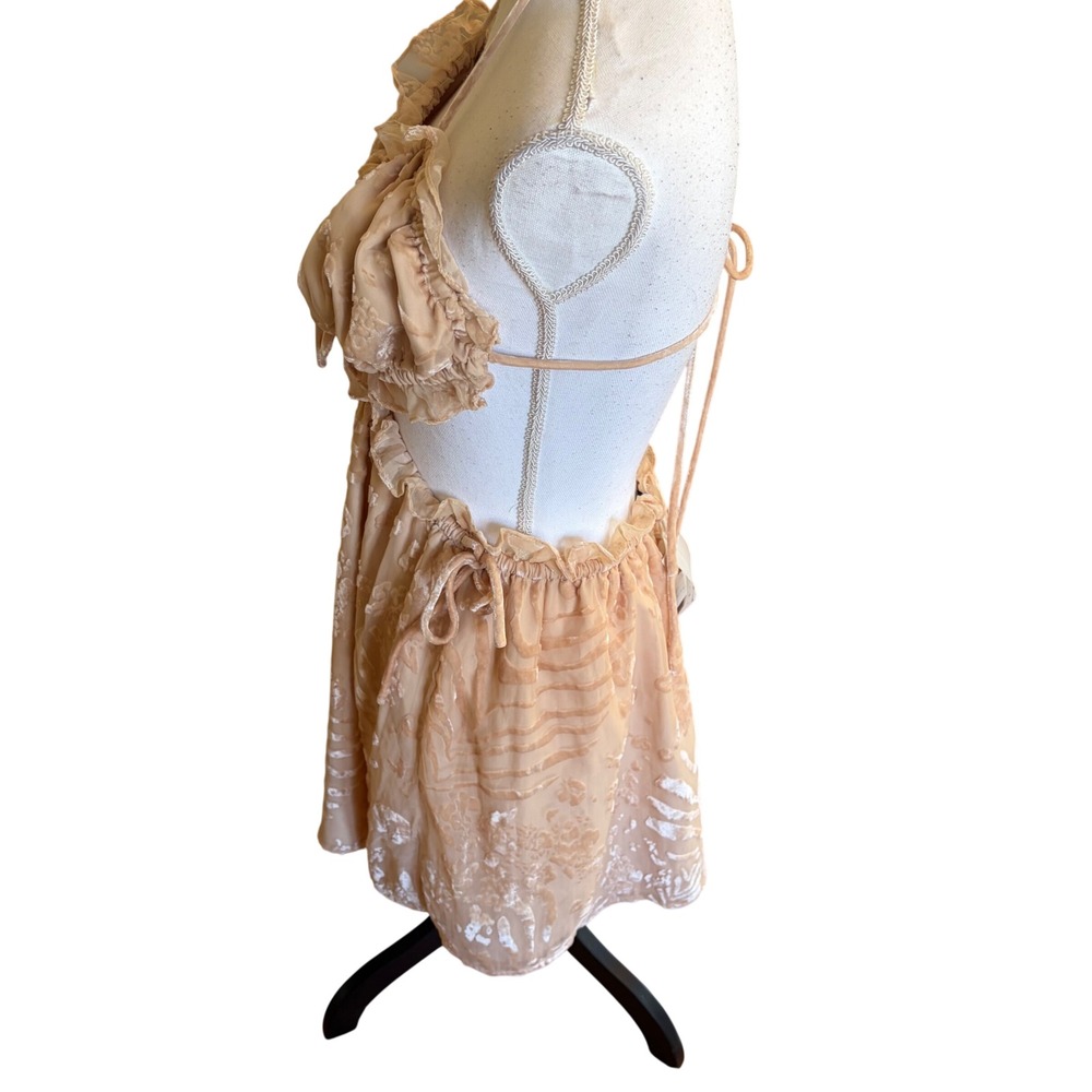 NWT SABO LUXE Peach Velvet Halter Cut Out Mini Dress Large Coquette Euro Summer - Picture 6 of 12